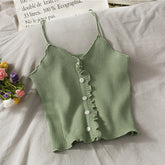 Sexy Solid Ruffle Knitted Slim Tank Top